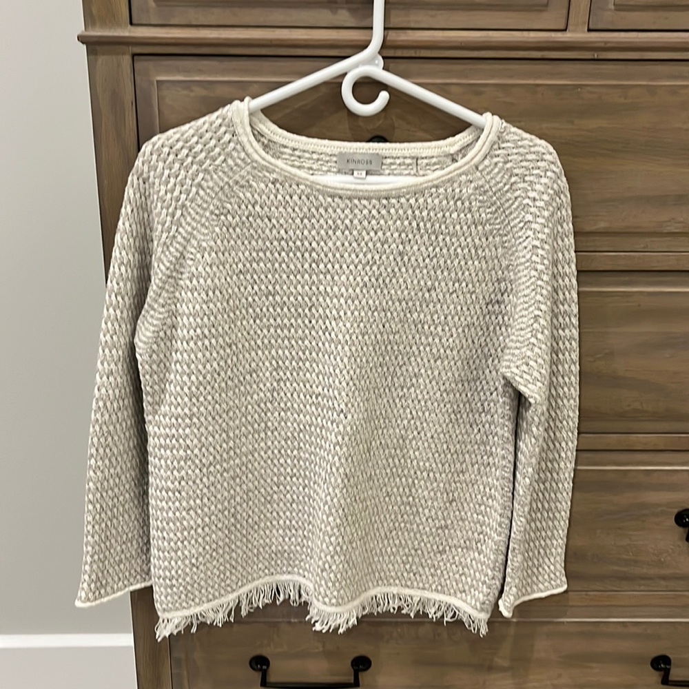 Kinross Women’s Lattice Fringe Pullover Sweater